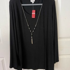 Avenue 26/28 long sleeve sweater top, necklace detachable, new, unworn